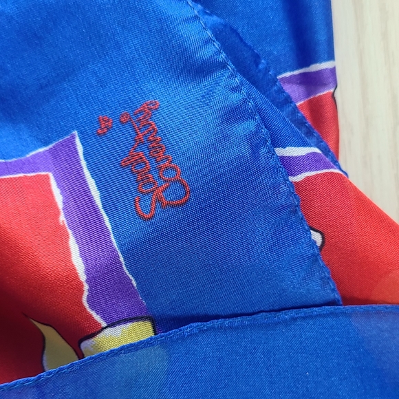 Vintage Sarah Coventry Red Blue Floral Print 100% Polyester Scarf 30x30 - Picture 5 of 5